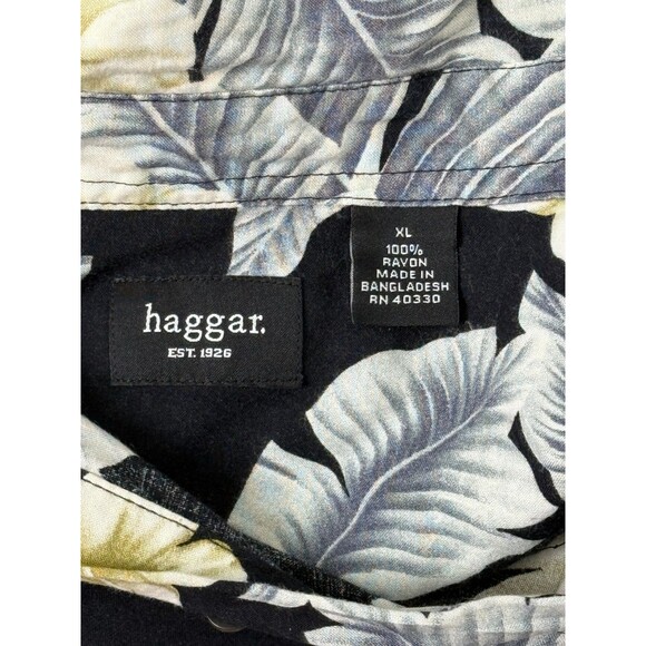 Vintage‎ Hawaiian Shirt XL Haggar Tropical Floral Aloha Black Luau Party Cruise - Picture 5 of 5